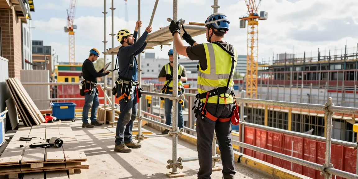 Commercial Scaffolding London team collaborating on a construction project, showcasing safety and professionalism in the bustling city.