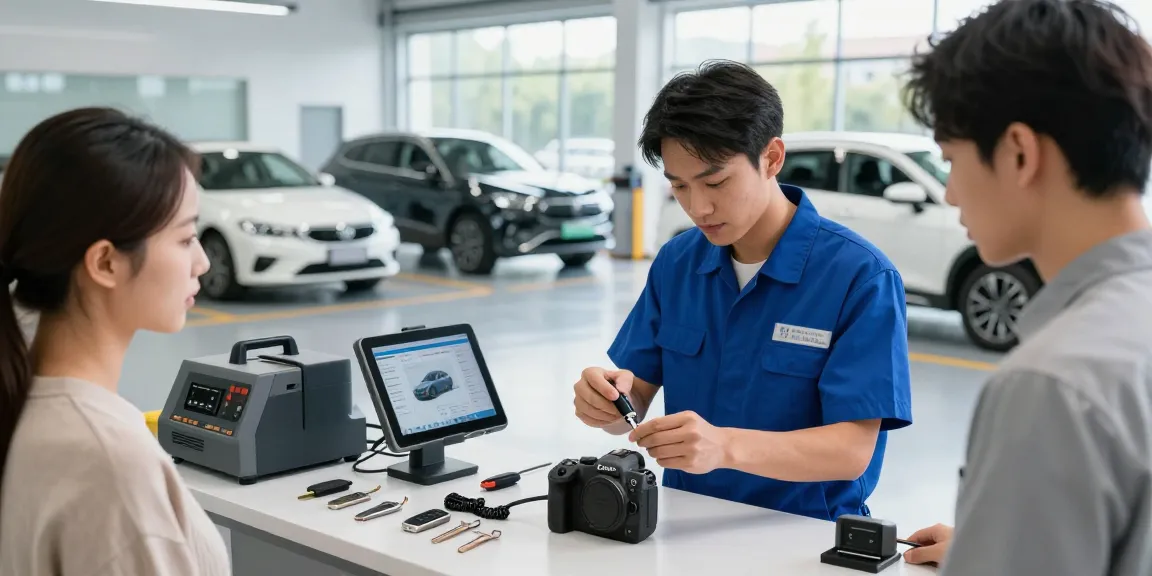 Locksmith programming a new smart key after an autosleutel kwijt incident in a modern workshop.