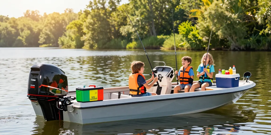 Family enjoying a summer day on the lake powered by 12V Lithium Battery.