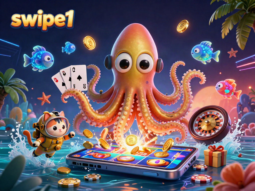 Experience swipe1's thrilling slots game with a kraken, diving cat, and ocean treasures!