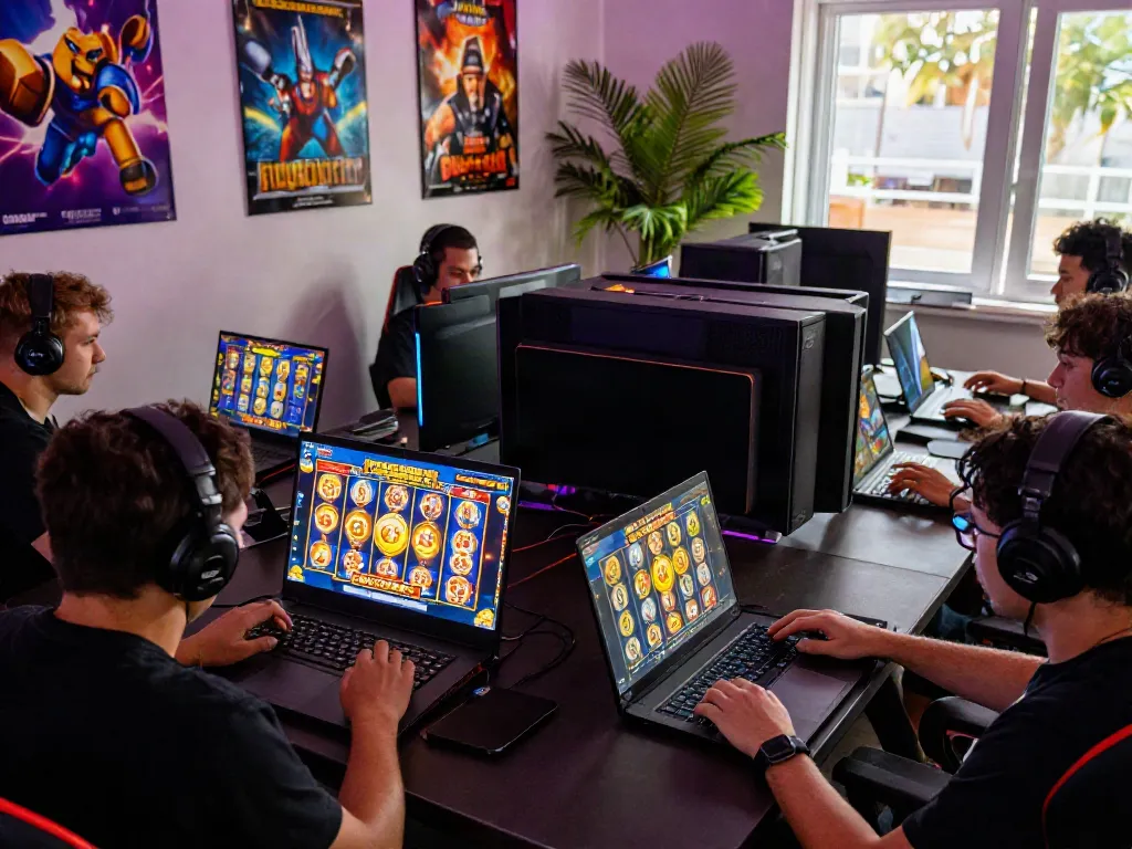 Diverse players enjoying slot gacor games in a colorful gaming environment