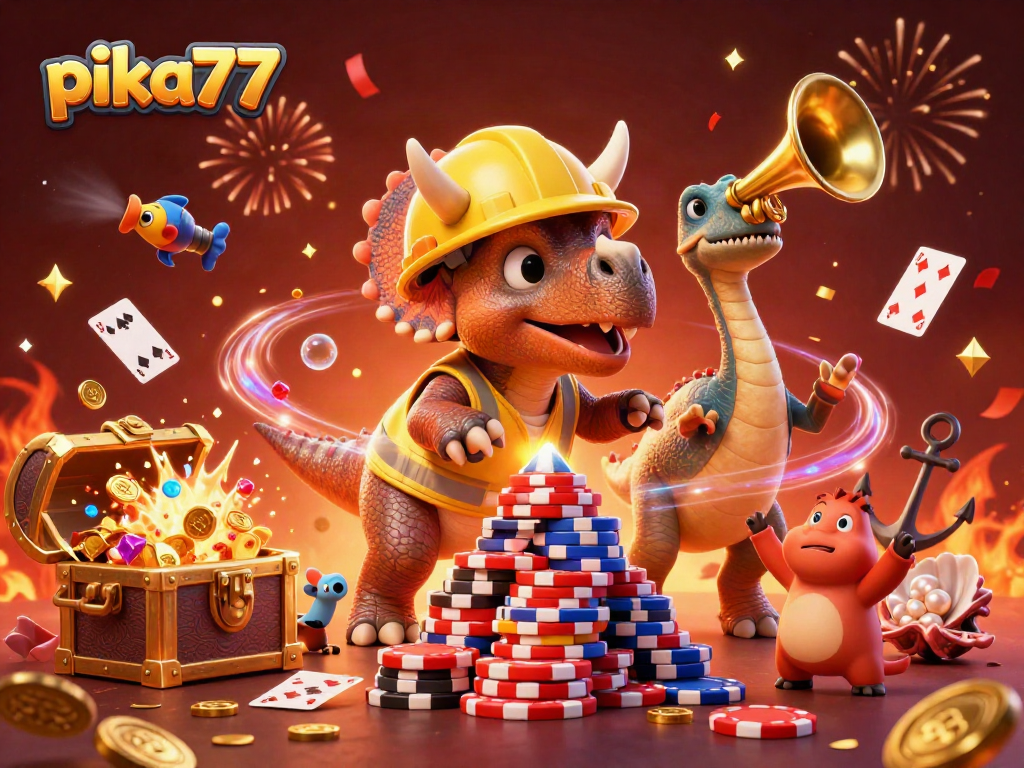Engage with the vibrant world of gambling at pika77, featuring dynamic casino elements and playful characters.