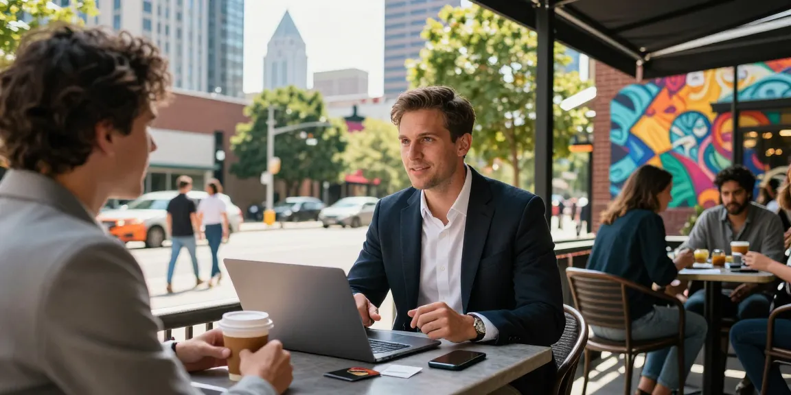 David Vepraskas in Atlanta networking over coffee at a vibrant outdoor café