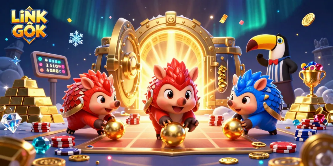 Link GỐC showcases rival pangolins competing in an exciting casino scene with sparkling gold elements.