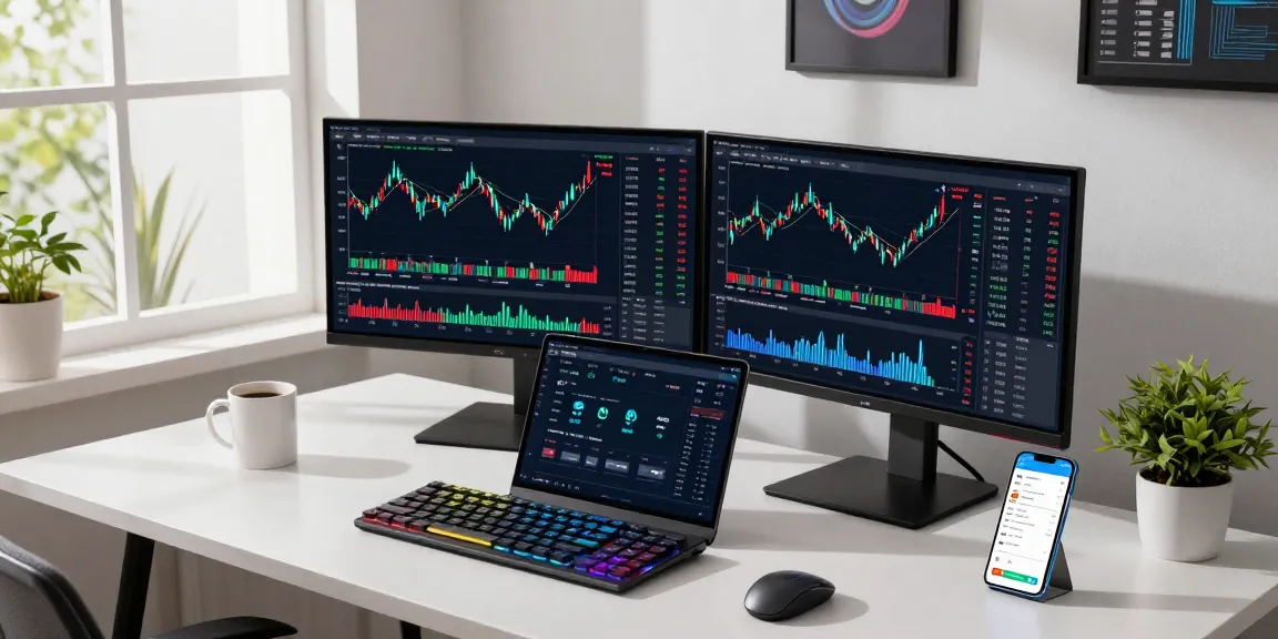 HCNWF stock price analysis in a modern cryptocurrency trading workspace with dual monitors.