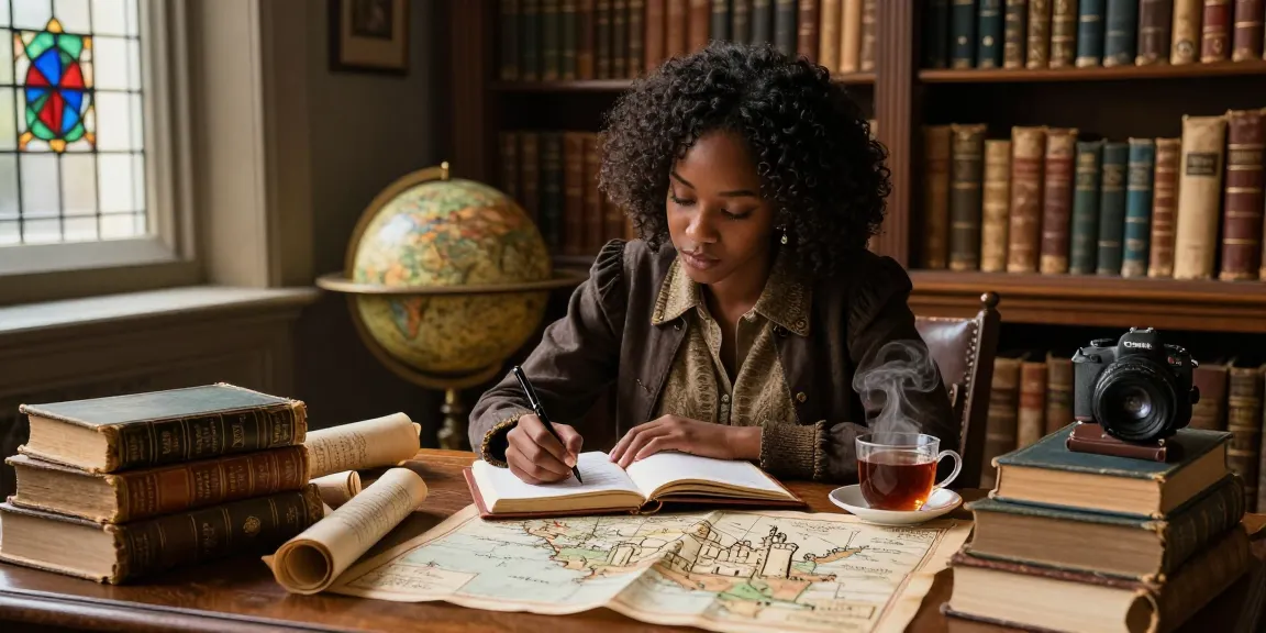Engaging historical research at https://tyntescastle.com in a cozy library.