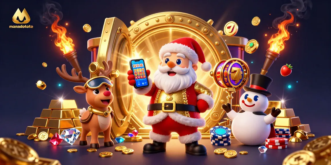 Experience winning thrills at manadototo with Santa and friends in a lavish casino scene.