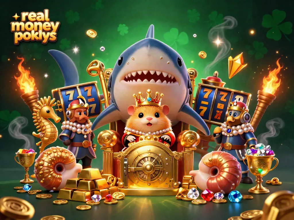 Experience the thrill of real money pokies with vibrant slots and treasures in a captivating 3D illustration.