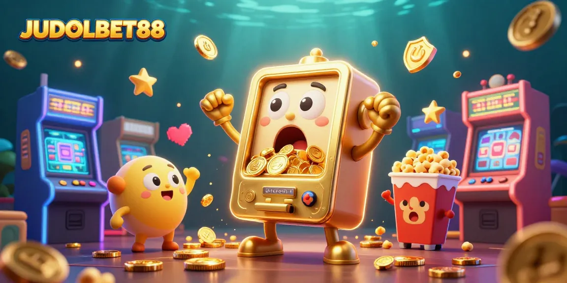 Experience thrilling wins at JUDOLBET88 as golden slot machines celebrate jackpots and coins rain down.