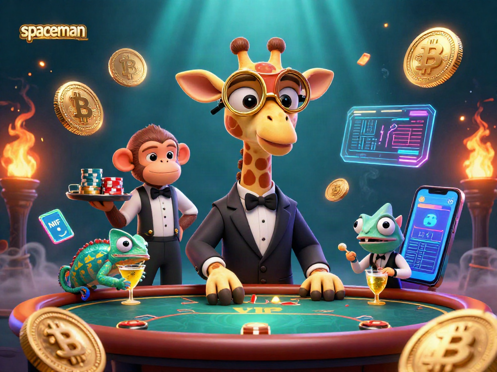 Engage with spaceman-themed casino fun in a vibrant 3D illustrated scene featuring unique characters.