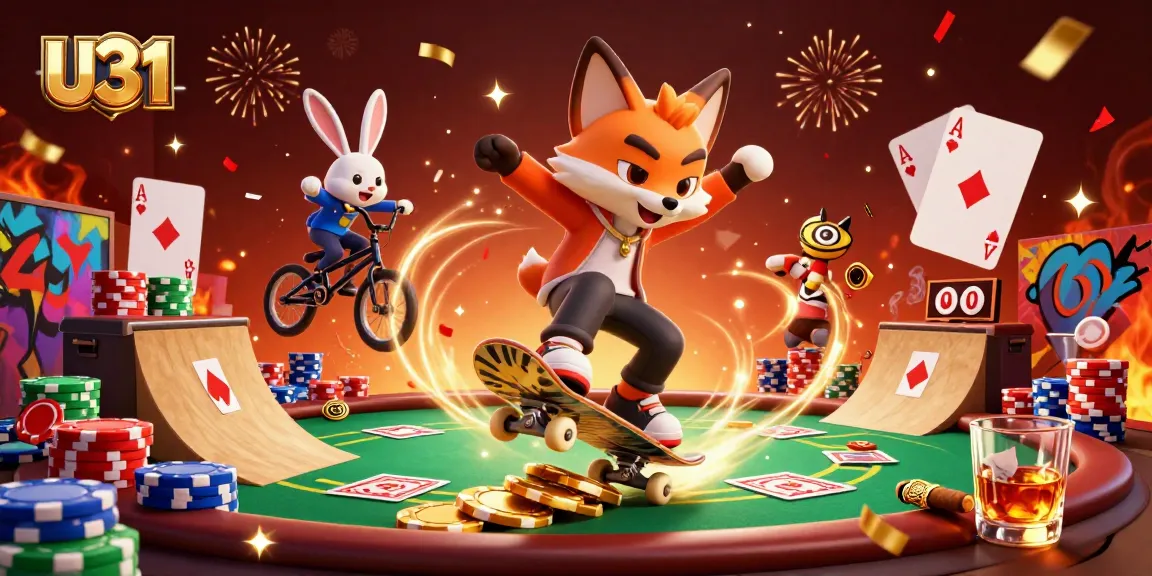 Experience vibrant U31 casino excitement with a dynamic fox and rabbit in action.