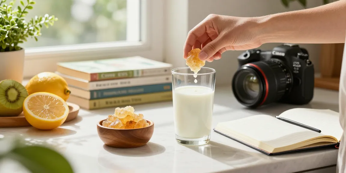 Person using pure Himalayan shilajit resin in a bright kitchen for wellness.