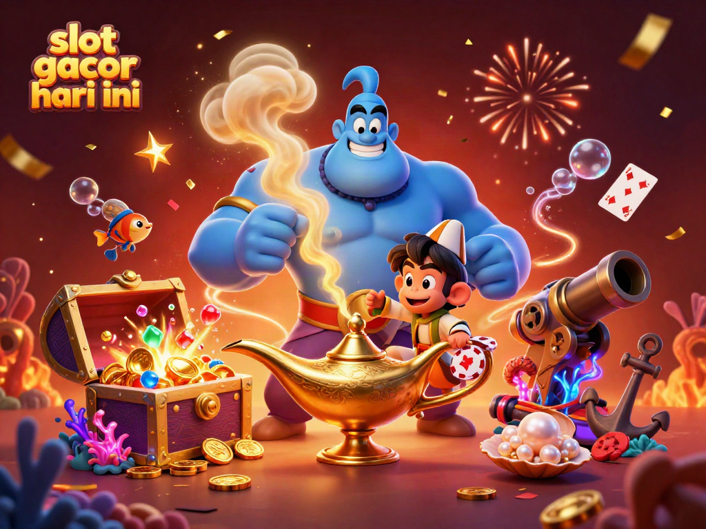 Experience big wins today with slot gacor hari ini in a vibrant 3D casino scene full of magic!