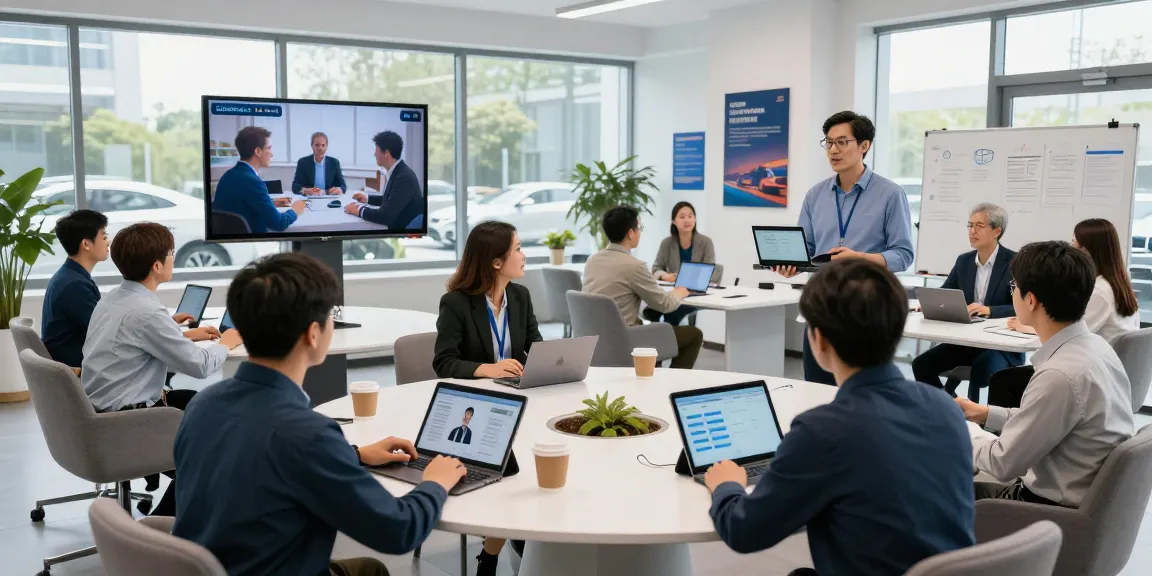 AI training session for automotive teams using dealspeak platform, showcasing professional interaction.