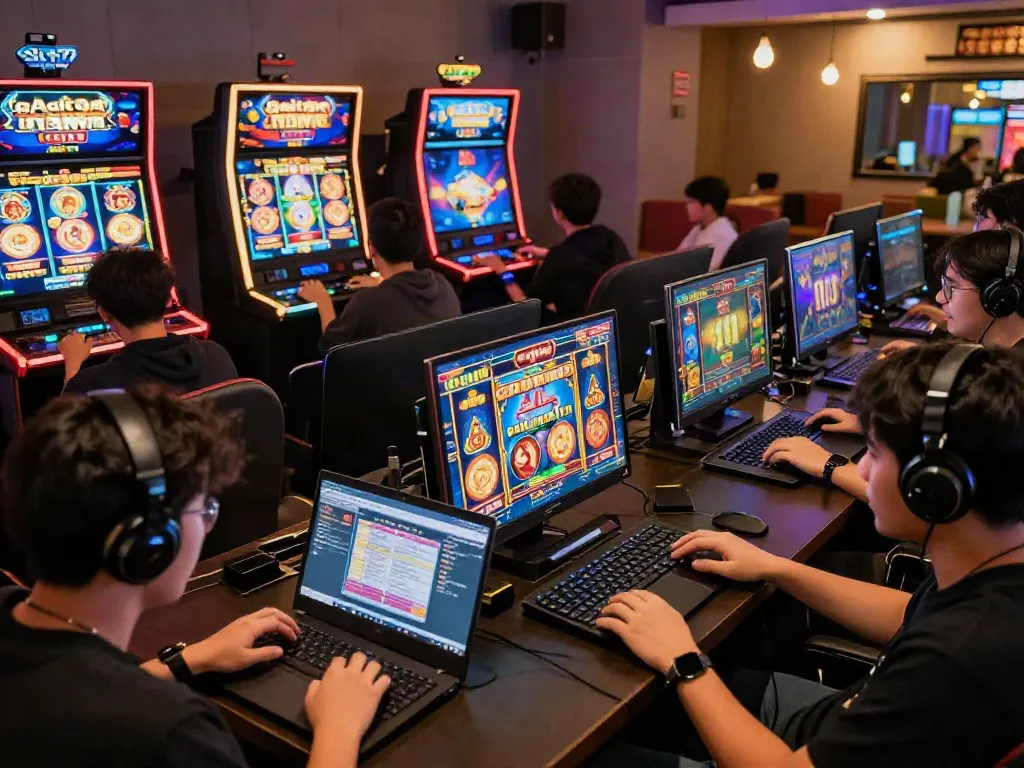 Players enjoying slot gacor maxwin online games in a lively digital environment.