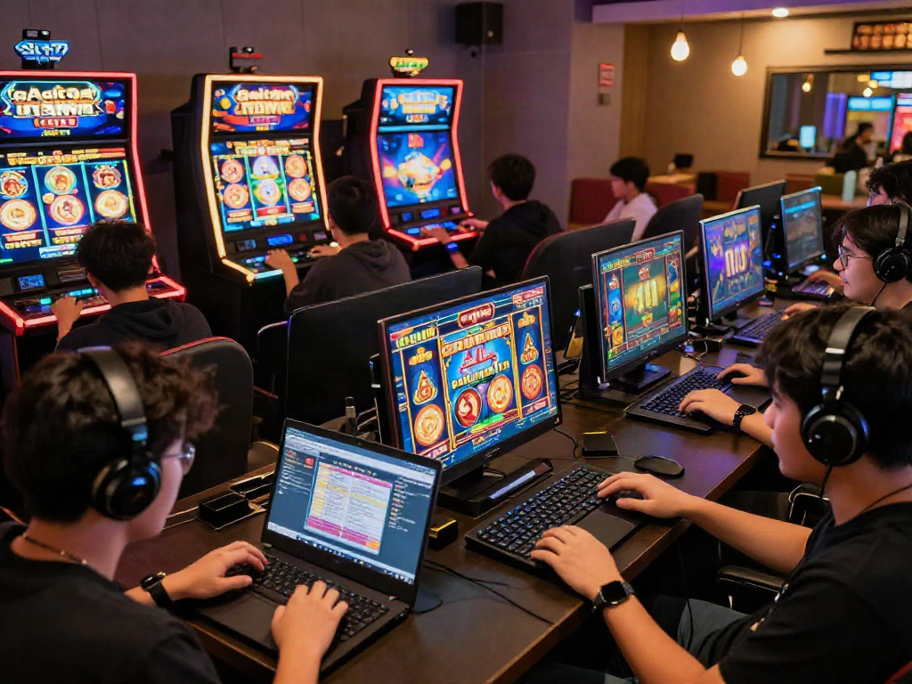 Players enjoying slot gacor maxwin online games in a lively digital environment.