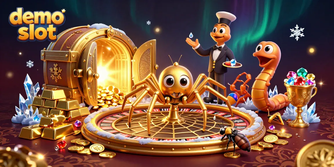 Experience the thrill of demo slot games as a fly nervously bets at a roulette wheel web.