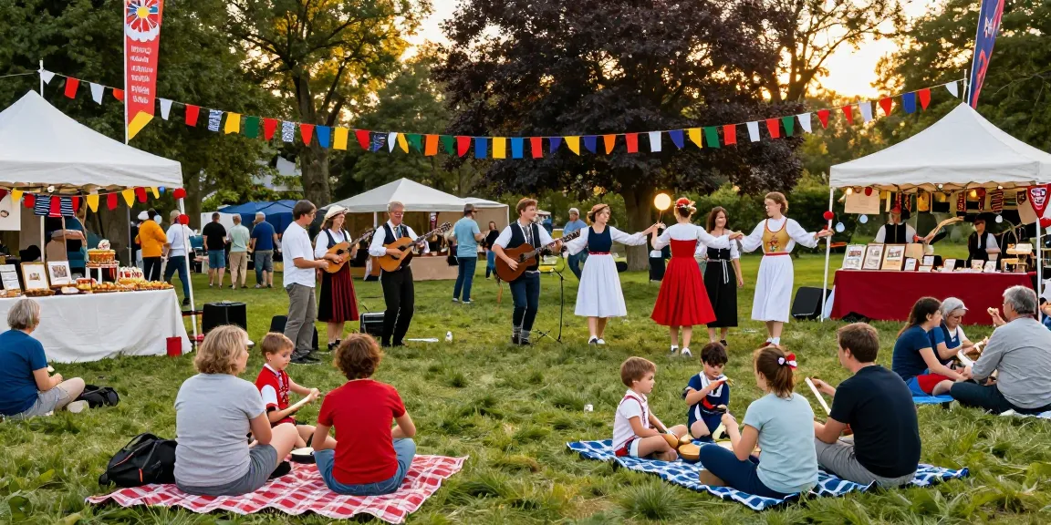 Community gathering at summer festival showcasing m98 ทางเข้า and Breton culture in vibrant park setting.