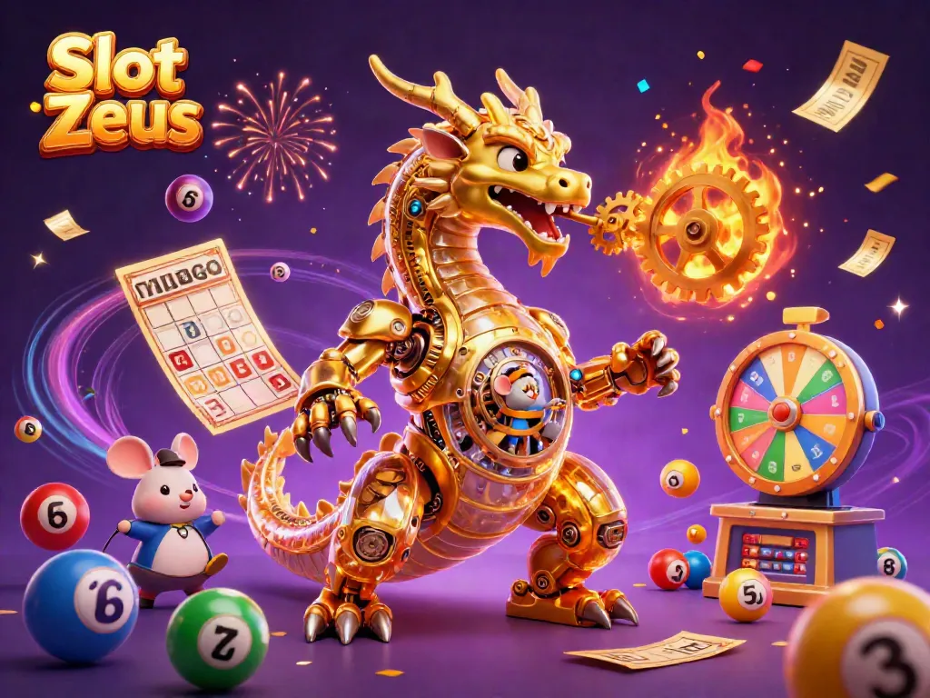 Play Slot Zeus with exciting features surrounded by vibrant gaming elements and golden themes.