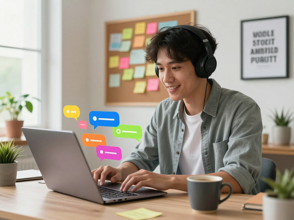 Engaging with hot chat ai in a modern home office setting.