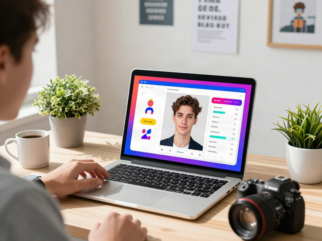 Analyzing a photo for a test of attractiveness in a bright workspace