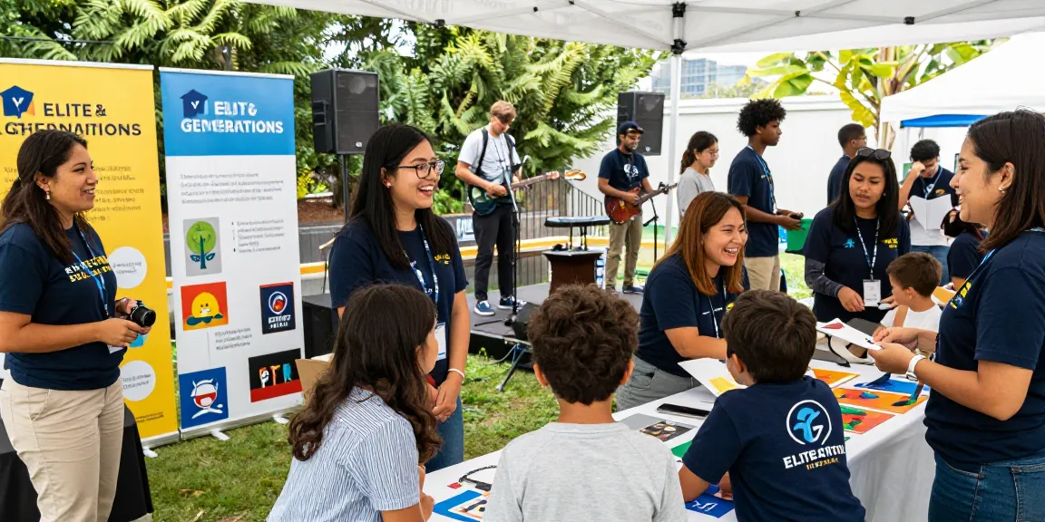 Elite Generations team collaborating at a community event, showcasing teamwork and impact.