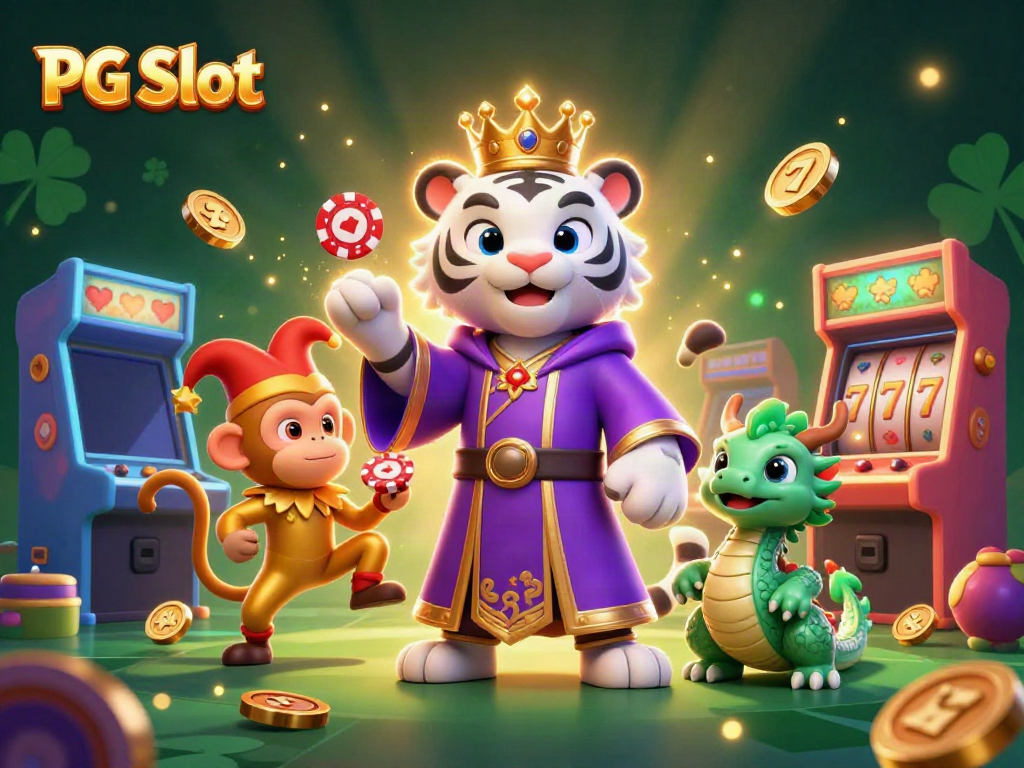 Jelajahi PG Slot dengan harimau putih dan monyet emas dalam ilustrasi 3D yang memukau.