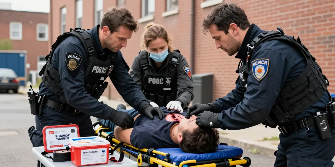 First responder using a Gunshot Wound Kit to treat a victim in an emergency.