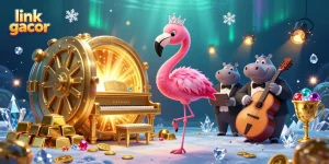 Spin and win on link gacor with vibrant casino elements and characters in a dynamic scene.