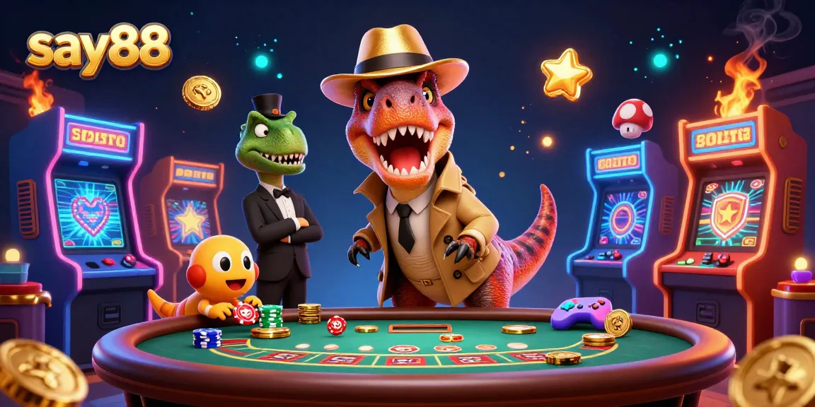 Experience the thrilling world of say88 with a clever velociraptor blending in at a blackjack table.