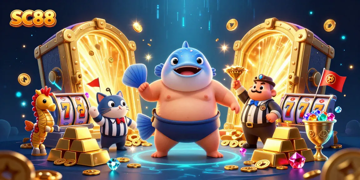 SC88 offers thrilling slots; a playful fugu and catfish referee guarantee fun!