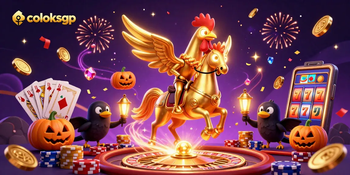 Experience the thrilling coloksgp adventure with a golden rooster and casino elements.