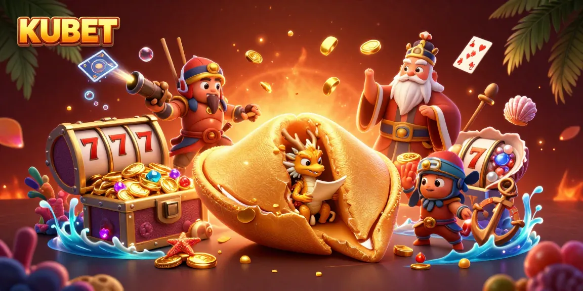KUBET offers thriving casino excitement with a vibrant scene of fortune, gold, and playful characters.