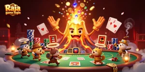 Join the excitement with Raja game login in this vibrant casino scene packed with treasures.