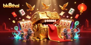 Engage in thrilling slots with bk8thai's vibrant casino adventure illustration.