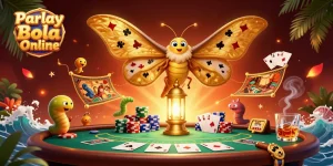 Experience Parlay Bola Online with vibrant scenes and rich casino elements in this 3D illustration.
