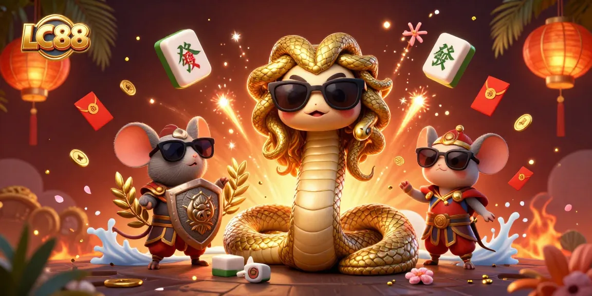 Experience winning at LC88 with animated casino elements and characters in a captivating scene.
