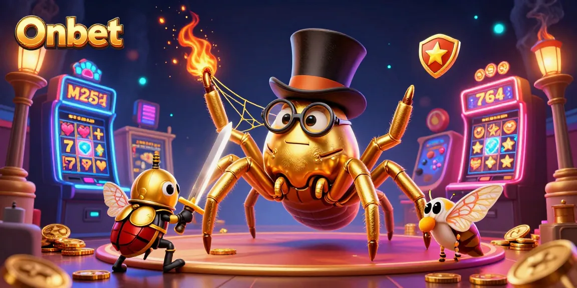 Engage in thrilling gameplay at Onbet showcasing slots and jackpot elements with vibrant colors and animated characters.