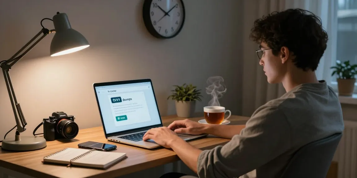 Buyccshop in a secure virtual shopping experience, person using laptop with cryptocurrency wallet in cozy home office.