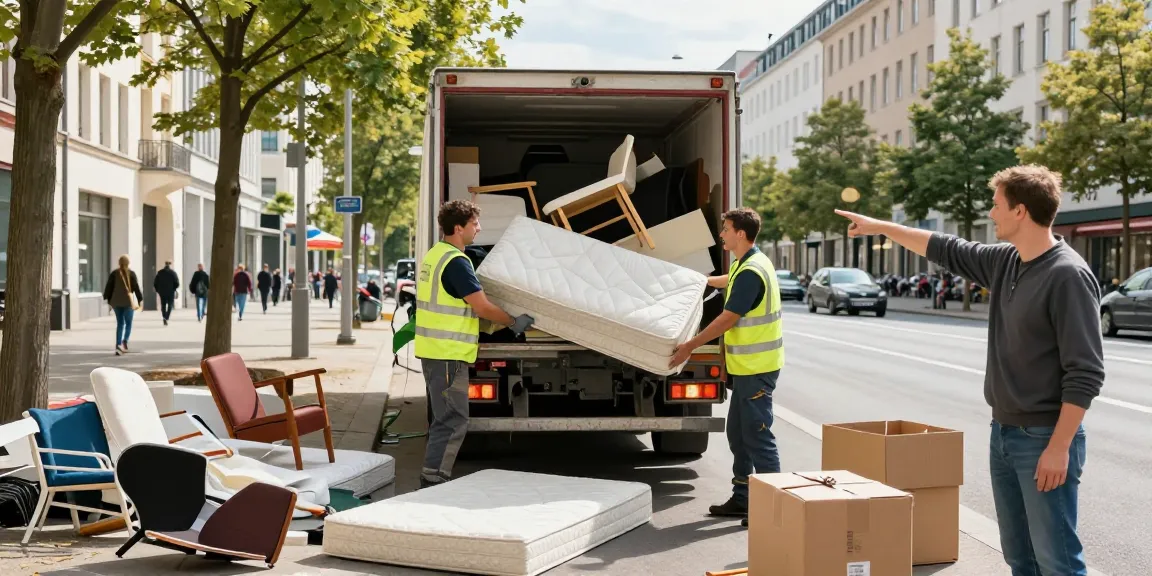 Efficient Sperrmüllabholung 80 Euro Berlin service with a professional team collecting bulky waste in an urban setting.