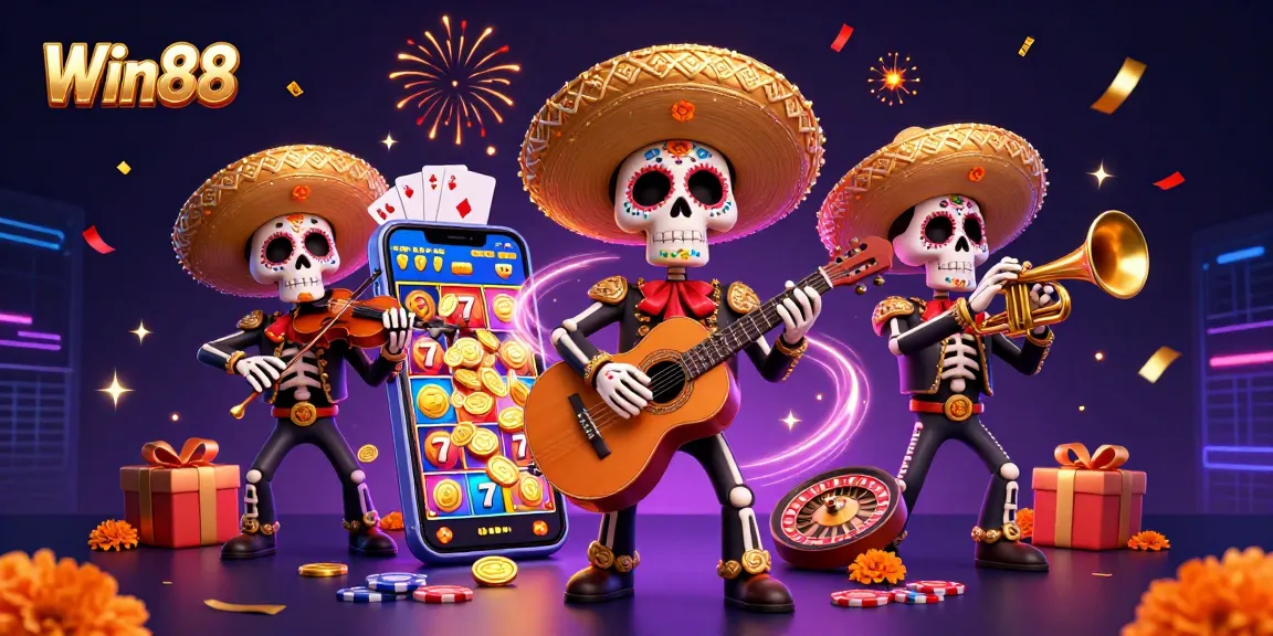 Enjoy thrilling slot games with Win88's vibrant mariachi celebration and dynamic casino elements.