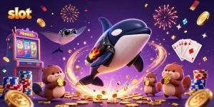 Menggandakan hasil slot dengan karakter kartun padu, termasuk paus orca, stingray, dan berang-berang dengan koin emas di latar belakang yang ceria.