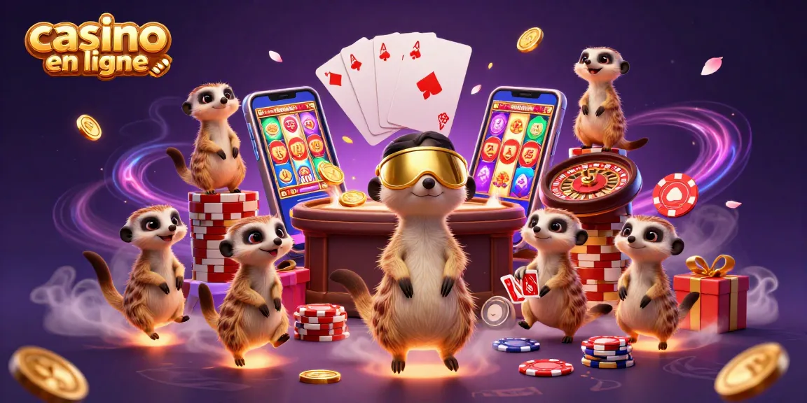 Plongez dans l'excitation du casino en ligne sans vérification avec une illustration dynamique de meerkats.