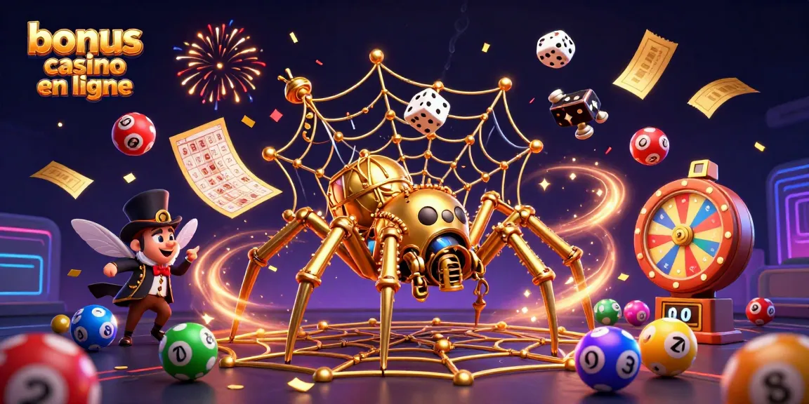 Plongée dans l'univers des bonus de casino en ligne avec une scène animée de jeux et lots.
