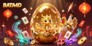 BATA4D showcases a glittering dragon protecting poker chips amidst festive gambling elements.