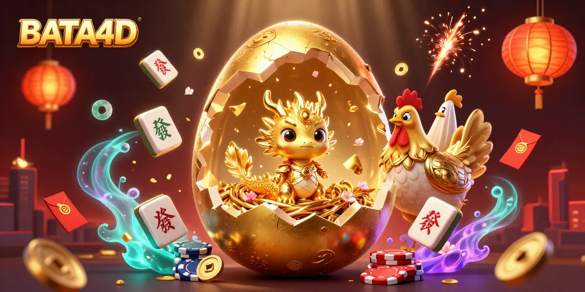 BATA4D showcases a glittering dragon protecting poker chips amidst festive gambling elements.