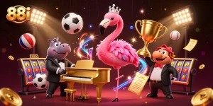 Experience the excitement of 88i with a vibrant casino scene featuring lively characters and dynamic game elements.