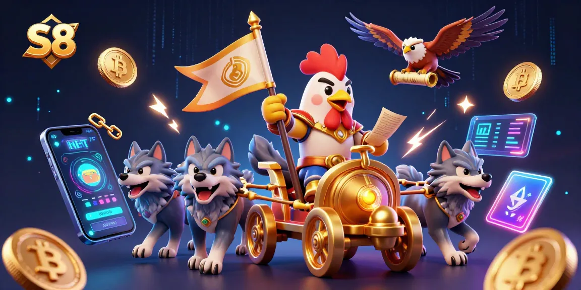 Win big on S8 with a dynamic scene of a rooster warlord in a casino setting.