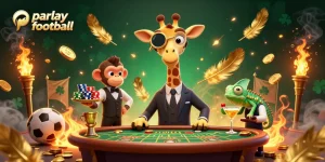 Engaging scene depicting parlay football betting with vibrant characters and dynamic sports elements.