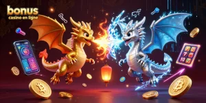 Profitez des bonus casino en ligne avec des dragons 3D captivants et des éléments de machines à sous.